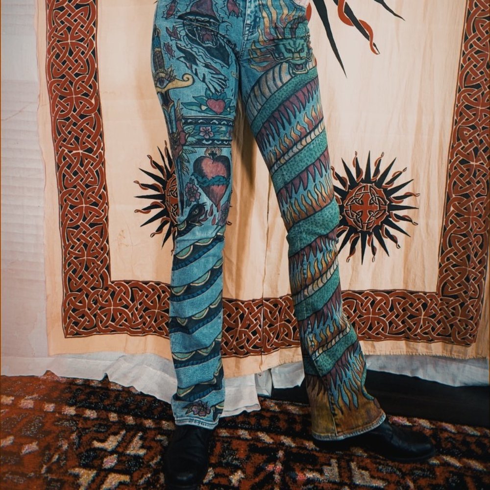 Tattoo Inspired Dragon and Sword Jeans | MADE TO ORDER